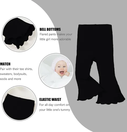 Miniatura 2 de SOBOWO Pantalones acampanados para bebé, paquete de 3 unidades para niña pequeña, color liso, acanalado, con volantes, pantalones acampanados