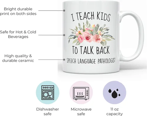 Miniatura 2 de YouNique Designs Taza SLP I Teach Kids to Talk Back, 11 onzas, taza de café con patología del habla y lenguaje, taza de patología del habla