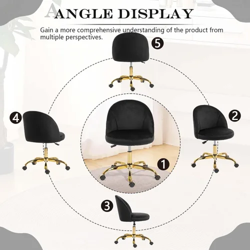 Miniatura 7 de Silla de tocador negra y dorada con respaldo, silla pequeña para tocador, sillas de maquillaje giratorias de terciopelo y bonitas sillas déak