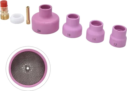 Miniatura 9 de Oumefar Kit de accesorios de soldadura de 7 piezas, boquilla de cerámica, junta de copa de lente de gas para WP17/18/26, tazas de soldadura