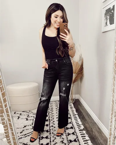 Miniatura 5 de GRAPENT Jeans rasgados de pierna recta para mujer