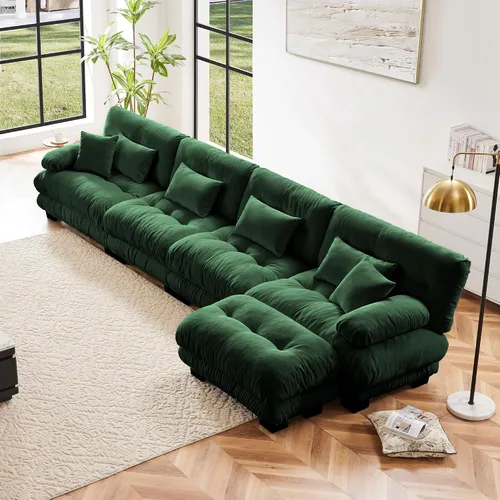 Miniatura 17 de Otomana beige para sofá modular modular, sofá individual, asiento otomano para sofá modular convertible, sofás de terciopelo para sala de estar