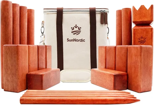 Miniatura 12 de SunNordic Kubb Set de Juego de Patio, Juego de Lanzamiento de Madera de Caucho para Jardín al Aire Libre con Bolsa de Transporte de Lona, Juego