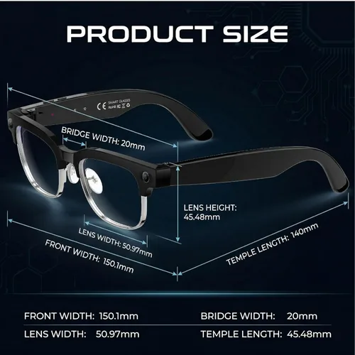 Miniatura 9 de Gafas Inteligentes AI para Vlogging y Fotografía - Gafas de Cámara de Grabación 4K con Estabilización AI, Bluetooth 5.3, Audio Integrado
