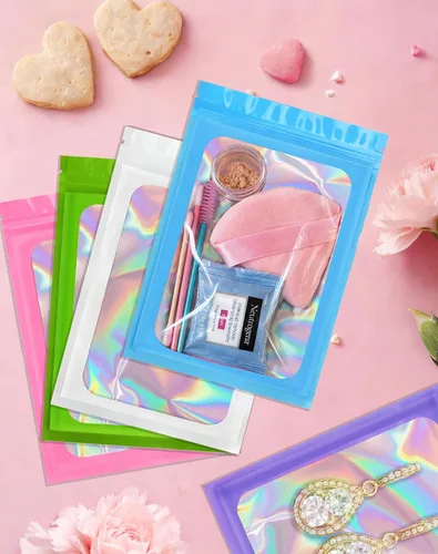 Miniatura 3 de Bolsas holográficas Mylar de 4 x 6 pulgadas, 100 bolsas pequeñas transparentes resellables a prueba de olores, bolsa de embalaje de plástico para 5