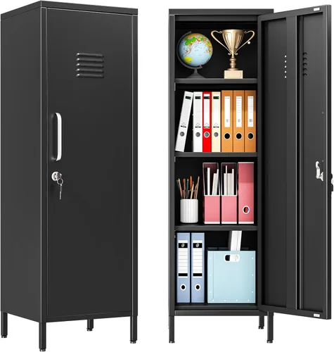 Miniatura 8 de PAOFIN - Armario de almacenamiento de casillero de metal de 24.4" de alto con 1 puerta, despensa con estantes, armario de almacenamiento con pie
