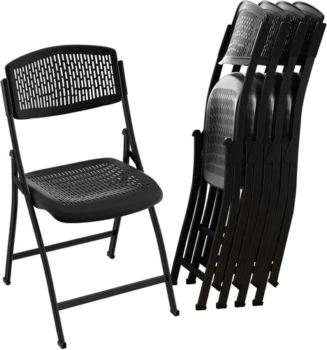 Miniatura 12 de Ytaoka Silla plegable negra con asiento de malla transpirable y marco de metal resistente para interiores y exteriores, fiestas, eventos, bodas