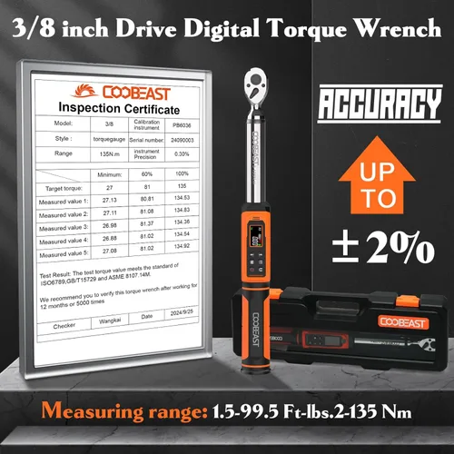 Miniatura 3 de coobeast Llave dinamométrica digital, llave dinamométrica electrónica de accionamiento de 3/8 con valor preestablecido