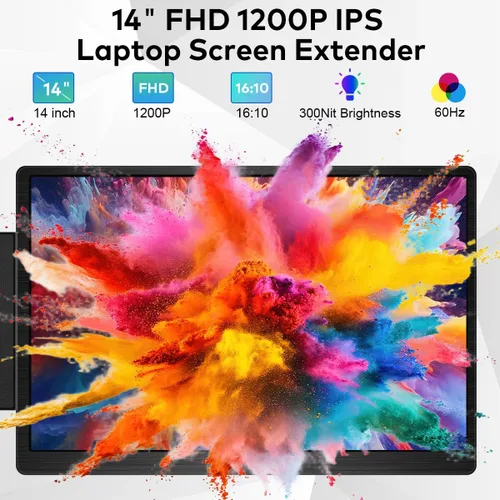 Miniatura 2 de Extensor de pantalla para laptop de 14 pulgadas, monitor portátil FHD 1200P IPS para portátiles de 12 a 16.5 pulgadas, extensor de monitor