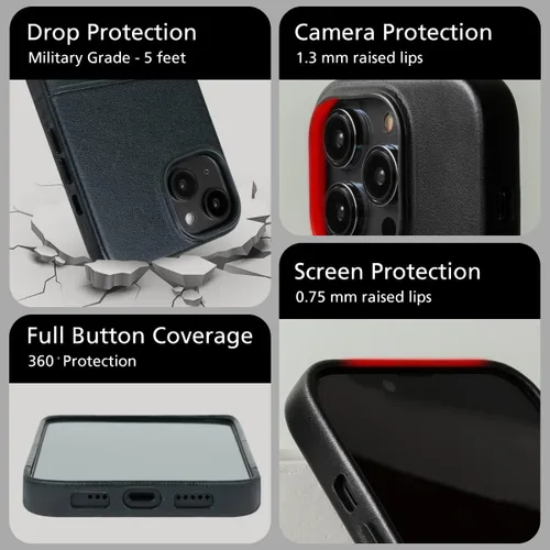 Miniatura 8 de alto Anello - Funda cruzada compatible con iPhone 15 Plus y 14 Plus, serie Anello, a prueba de golpes, de piel italiana, con cordón