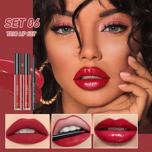Miniatura 7 de Kit de labios todo en uno, 3 en 1, delineador de labios suave y lápiz labial con lápiz labial líquido de terciopelo mate, brillo labial hidratante