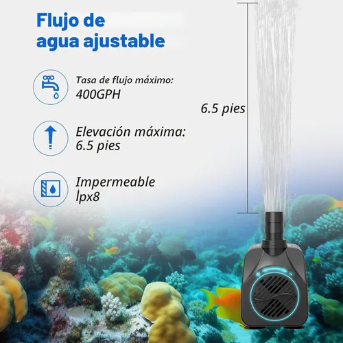 Miniatura 2 de Knifel Bomba sumergible de 400 GPH (1500L/H, 25W), bomba de fuente ultra silenciosa con 6.5 pies de elevación, bomba de estanque para pecera