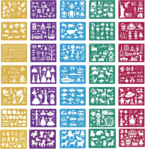 Miniatura 7 de Juego de 30 plantillas de dibujo para niños, plantillas de plantillas de pintura de dibujo de plástico para niños, manualidades, proyectos de arte