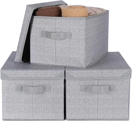 Miniatura 17 de WUIKE - Cajas de almacenamiento plegables con tapas, cajas de almacenamiento con asas, organizador para estante de armario, cestas de almacenamiento
