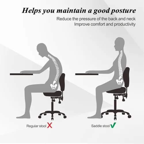 Miniatura 4 de Silla de montar con ruedas con soporte de espalda, silla ergonómica ajustable en altura con ruedas para higienista dental, salón, esteticista..