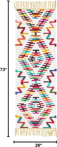Miniatura 2 de Unique Loom Chindi Trellis Collection - Alfombra azteca (2 pies 2 pulgadas x 6 pies 1 pulgada, alfombra de pasillo, multicolor / azul)