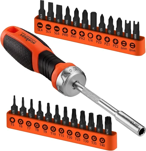 Miniatura 7 de HORUSDY Juego de 23 mini destornilladores de trinquete de perfil ultra bajo de 1/4 pulgadas, puntas de estrella resistentes a manipulaciones, mango