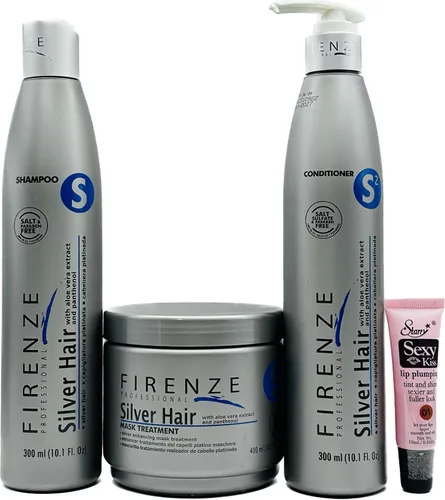Firenze Professional Champú Silver Hair de 10.1 oz, acondicionador de 10.1 oz y tratamiento de máscara, 13.5 oz- m - Brillo de labios estrellado