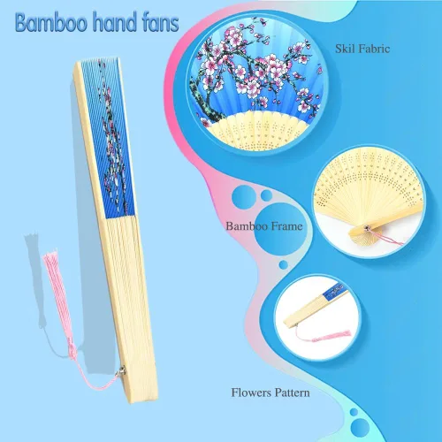 Miniatura 2 de HUNANBANG 4 abanicos de mano plegables de bambú oriental, solo para adultos, regalo de boda, recuerdos de fiesta, decoración de bricolaje
