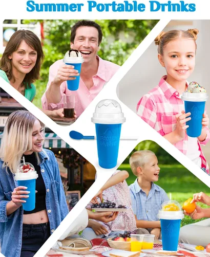 Miniatura 3 de Bollove - Vaso para granizar, tazas mágicas para hacer granizados para hacer tú mismo, taza portátil para jugos, leche y helado, doble capa de Azul