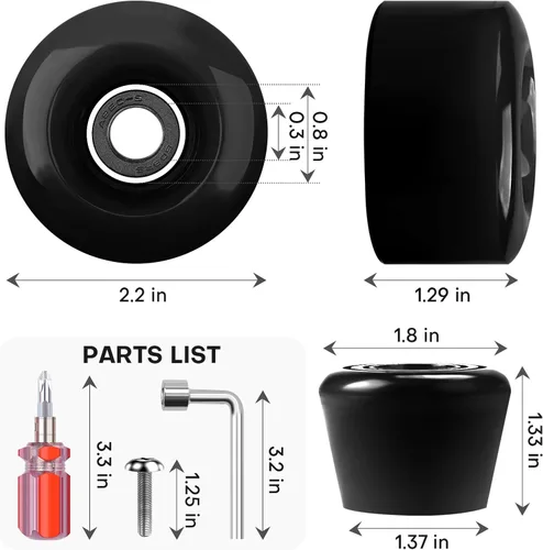 Miniatura 2 de Paquete de 8 ruedas de 32 x 58, 82 A con rodamiento instalado y 2 topes de punta para patinaje de doble fila, accesorios de repuesto adecuados