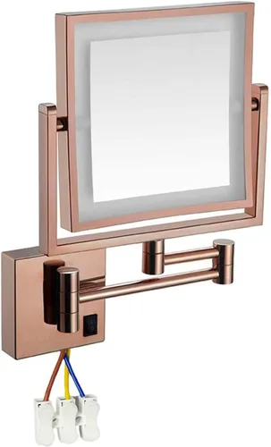 Miniatura 11 de Espejo de tocador LED de maquillaje, cuadrado de doble cara iluminado espejo cosmético montado en la pared, espejos de baño, cableados, negro, 8
