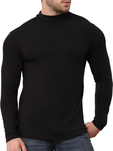 Miniatura 3 de Camisa de cuello alto falso para hombre, de manga larga, ajustada, básica, ajustada, de punto