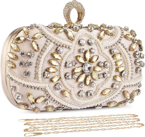 UBORSE Bolsos de mano de cristal con cuentas para mujer, bolsos de noche formales con diamantes de imitación para boda, graduación, cóctel, fiesta