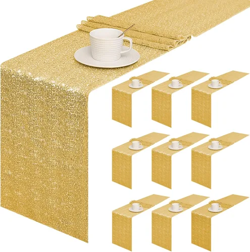 Miniatura 30 de Sugargirl Paquete de 10 caminos de mesa de lentejuelas de 12 x 72 pulgadas, camino de mesa verde manzana con purpurina para suministros de fiesta
