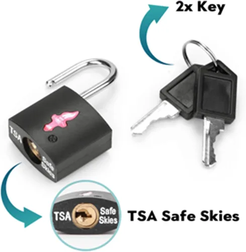 Miniatura 4 de Paquete de 4 cerraduras de equipaje cuadradas de neón aprobadas por la TSA con llave para maleta, mochila para portátil, accesorios de viaje
