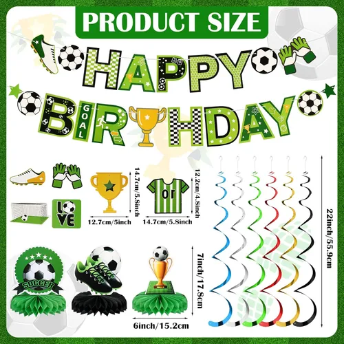 Miniatura 2 de Hanaive 16 piezas de decoración de fiesta de cumpleaños de fútbol, incluye pancarta de feliz cumpleaños, centros de mesa, recortes de papel
