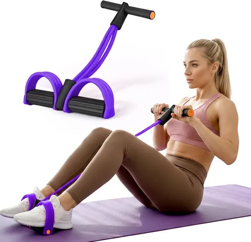 Miniatura 9 de Correa de resistencia con pedal y asa, banda de resistencia multifunción de 6 tubos con pedal para pies, equipo de entrenamiento para brazos