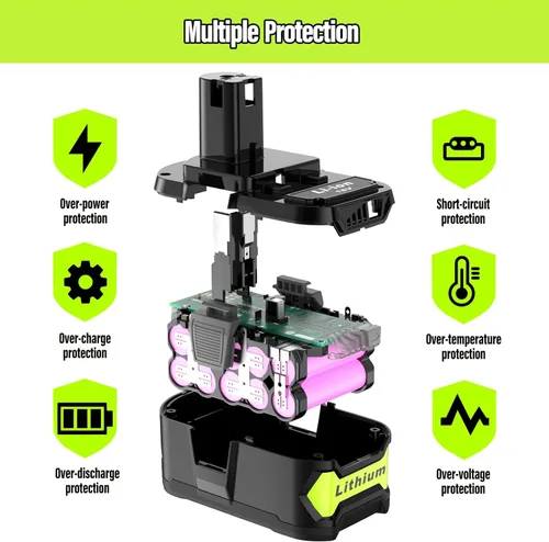 Miniatura 2 de Paquete de 2 baterías de repuesto de 5000mAh para Ryobi 18V Batería P102 P103 P104 P105 P107 P108, compatibles con herramientas inalámbricas Ryobi
