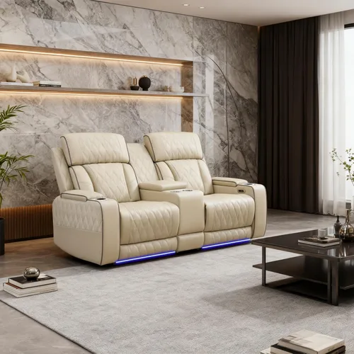 Miniatura 19 de Juegos de muebles de sala de estar, sofá modular reclinable eléctrico con luces LED, juego de sofá de cuero, sofá reclinable para sala de estar