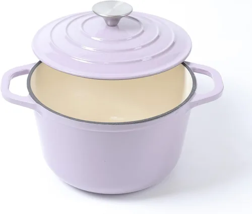 Miniatura 3 de HAWOK Horno holandés de hierro fundido esmaltado de 3 cuartos de galón, diámetro 7.87 pulgadas con tapa, morado