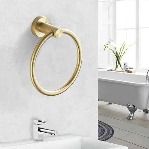 Miniatura 7 de BATHSIR Soporte de papel higiénico dorado cepillado y soporte para toallas de mano, 2 piezas, doble poste pivotante, redondo, moderno, accesorio