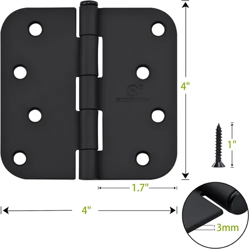 Miniatura 3 de Bisagra para puerta interior de 4 pulgadas, bisagras interiores de 4 pulgadas, color negro mate, bisagras interiores de 4 pulgadas, bisagra de Negro