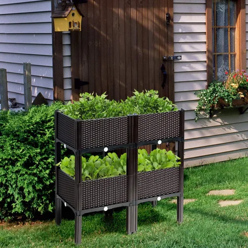 Miniatura 6 de Giantex Cama de jardín elevada, juego de 4 macetas elevadas con agujeros de drenaje para frutas y verduras, caja de plantación elevada al aire libre