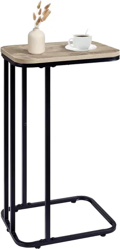 Miniatura 13 de KJGKK Mesa auxiliar en forma de C, mesa auxiliar pequeña de 27 pulgadas de alto para sofá y cama, mesa de sofá deslizable debajo, mesa alta de Roble