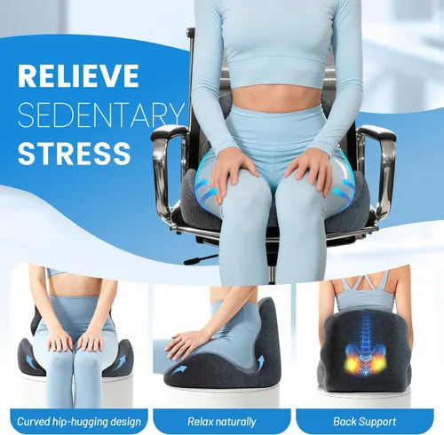 Miniatura 3 de Cojín de asiento – Cojín de espuma viscoelástica para silla de oficina, almohada de soporte lumbar de una pieza, para alivio de la presión