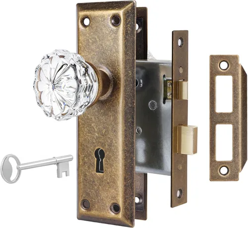 Miniatura 17 de Juego de 3 cerraduras embutidas para puerta interior, perillas de puerta de vidrio de cristal, perillas de puerta vintage con cerradura y llave