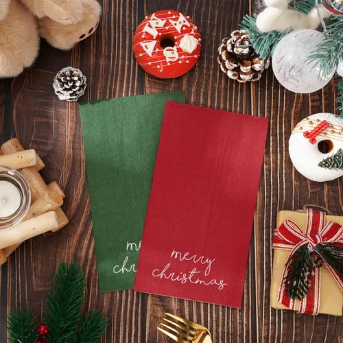 Miniatura 3 de Whaline Servilletas de Invitados de Navidad Rojo Verde Feliz Navidad Servilletas de Papel Desechables Servilleta de Mano para Invitados Navideña