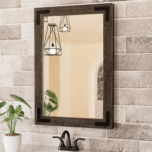 Miniatura 12 de TETOTE Espejo de madera natural de 48 x 24 pulgadas para pared de baño/dormitorio/sala de estar/entrada, espejo rústico de tocador de baño