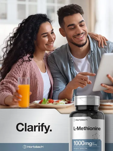 Miniatura 6 de Horbäach L-metionina 1000mg 100 cápsulas Sin OMG, sin gluten Suplemento de forma libre