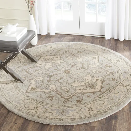 SAFAVIEH Heritage Collection HG866A - Alfombra redonda de lana oriental de primera calidad, hecha a mano, 6 pies, color beige y gris