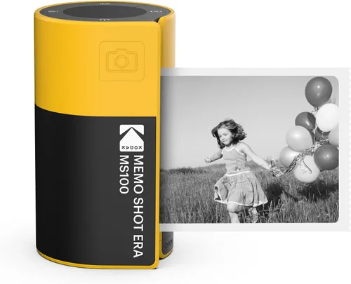 KODAK Memo Shot ERA - Cámara digital instantánea para niños y impresora de etiquetas fotográficas (Amarillo, Cámara + 1 rollo)