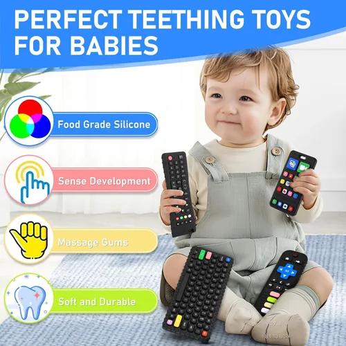 Miniatura 2 de Juguete de dentición para bebé de 3, 6, 12, 18 meses, control remoto realista y teléfono móvil juguete mordedor para bebé, juguetes para masticar