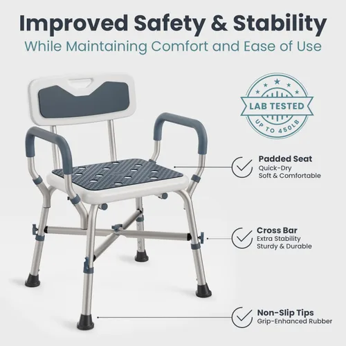 Miniatura 2 de PELEGON Silla de ducha para personas mayores y discapacitadas (450 libras) con reposabrazos y respaldo acolchados, asiento de ducha de altura