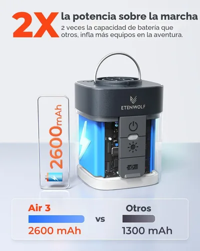 Miniatura 4 de ETENWOLF AIR 3 Bomba de aire para inflables con batería de 2600 mAh y luz de campamento, bomba de aire eléctrica ultrarrápida y mini, desinfla