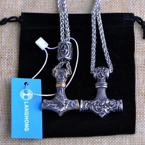 Miniatura 7 de Collar de martillo de Thor vikingo nórdico Mjolnir para hombre, joyería de talismán